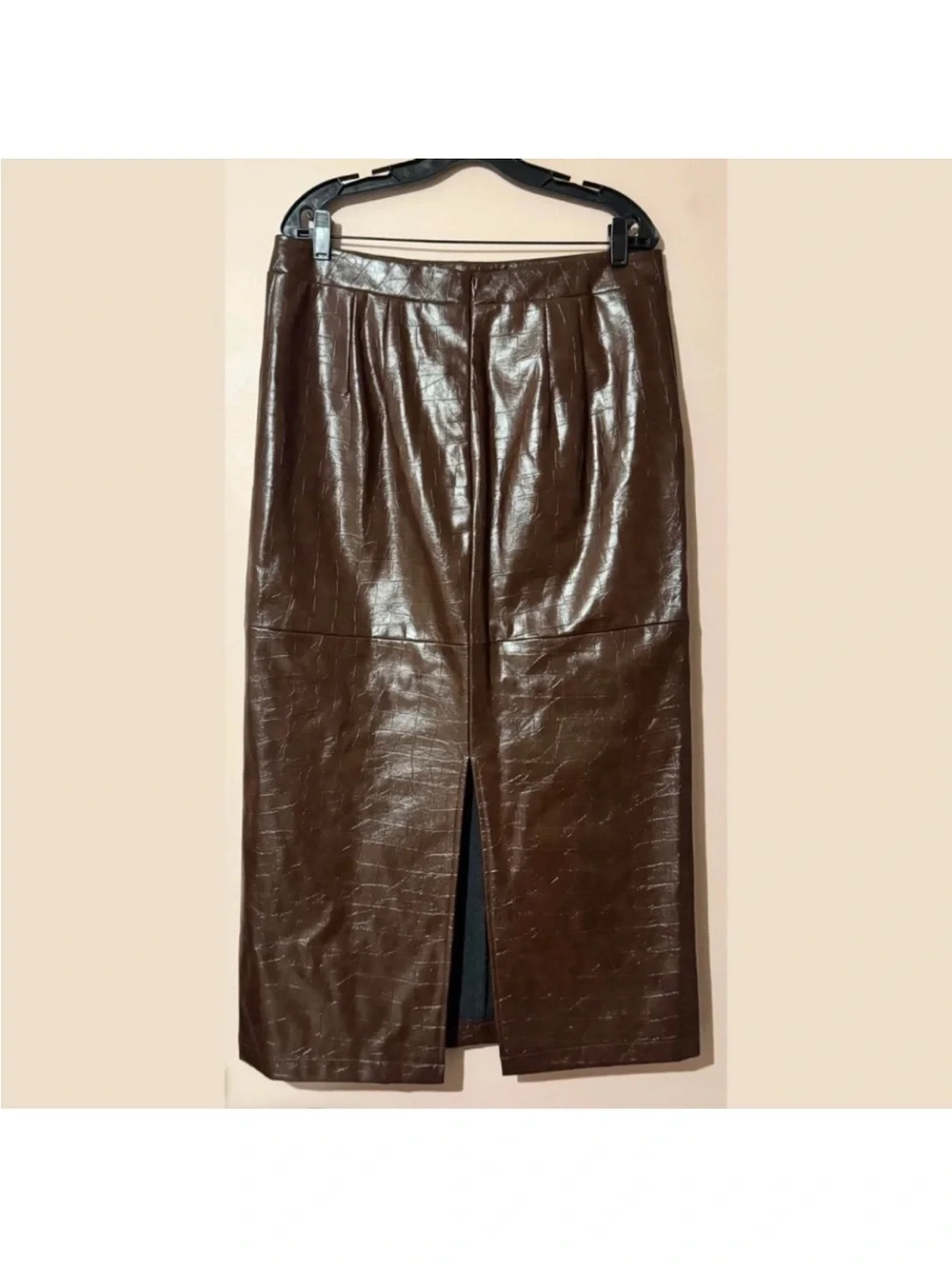 Avec Les Filles Brown Chocolate Faux Leather Buckle Detail Maxi Skirt / Vest Set